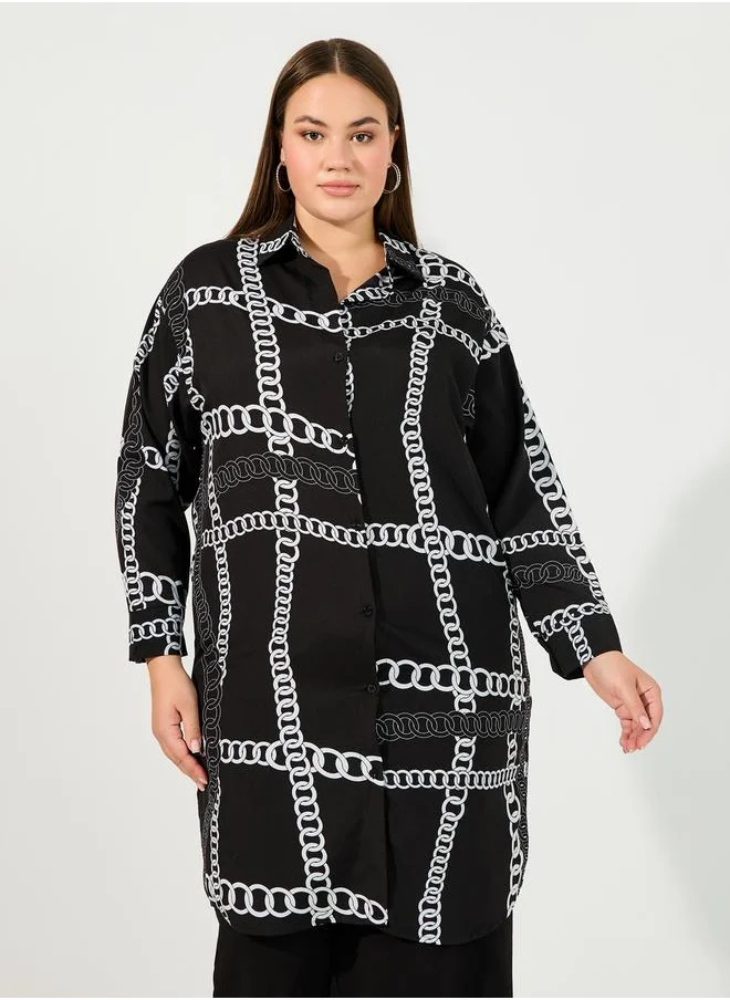 Styli Plus Size Chain Print Long Sleeve Regular Fit Tunic