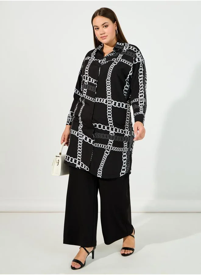 Styli Plus Size Chain Print Long Sleeve Regular Fit Tunic