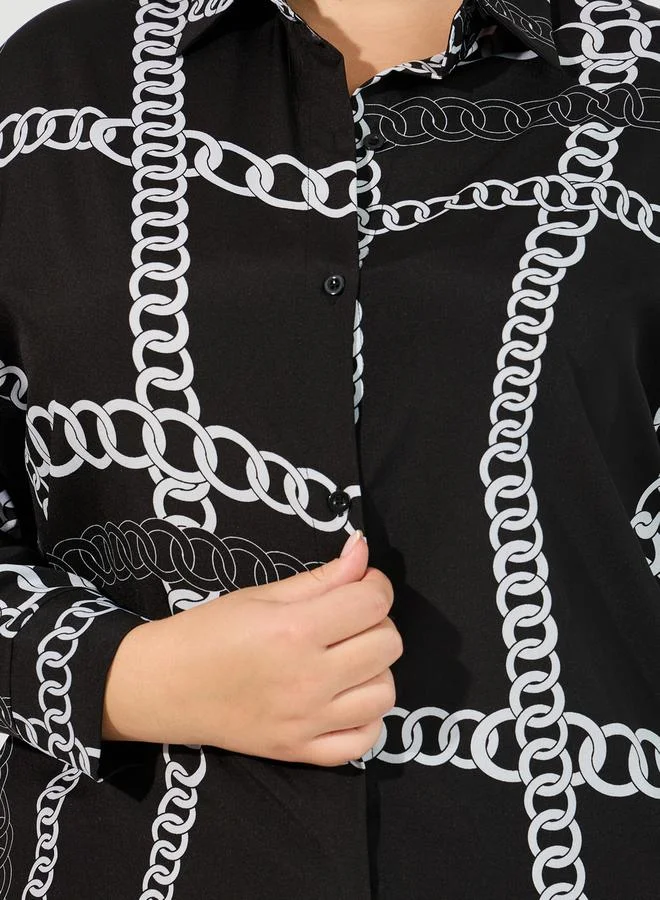 Styli Plus Size Chain Print Long Sleeve Regular Fit Tunic