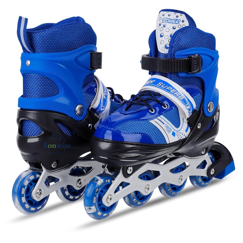 EONWISE Inline Skates with PU Flashing Wheel Aluminum Body in-Line Skates with Size Adjustable with LED Flash Lights Set for Boys Kids and Girls Length for Age 8-16 Years (Blue) - Image 1