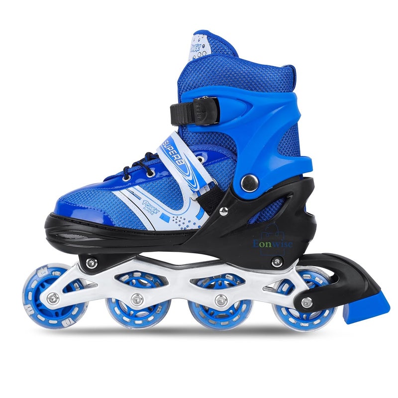 EONWISE Inline Skates with PU Flashing Wheel Aluminum Body in-Line Skates with Size Adjustable with LED Flash Lights Set for Boys Kids and Girls Length for Age 8-16 Years (Blue) - Image 4