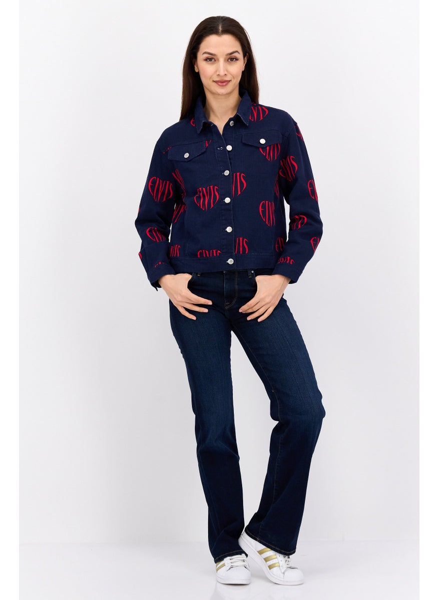 Elvis Presley - Women Printed Jacket Shirt, Navy - Image 1