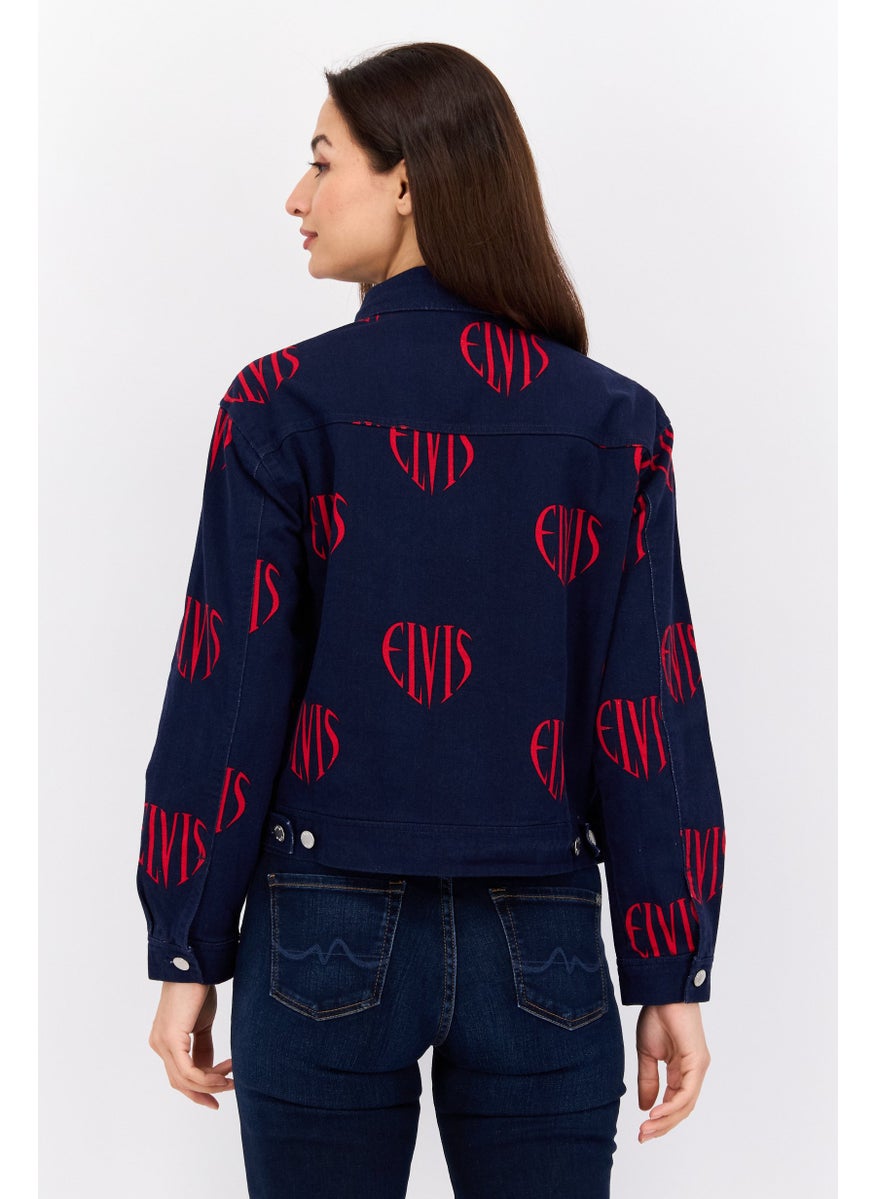 Elvis Presley - Women Printed Jacket Shirt, Navy - Image 1