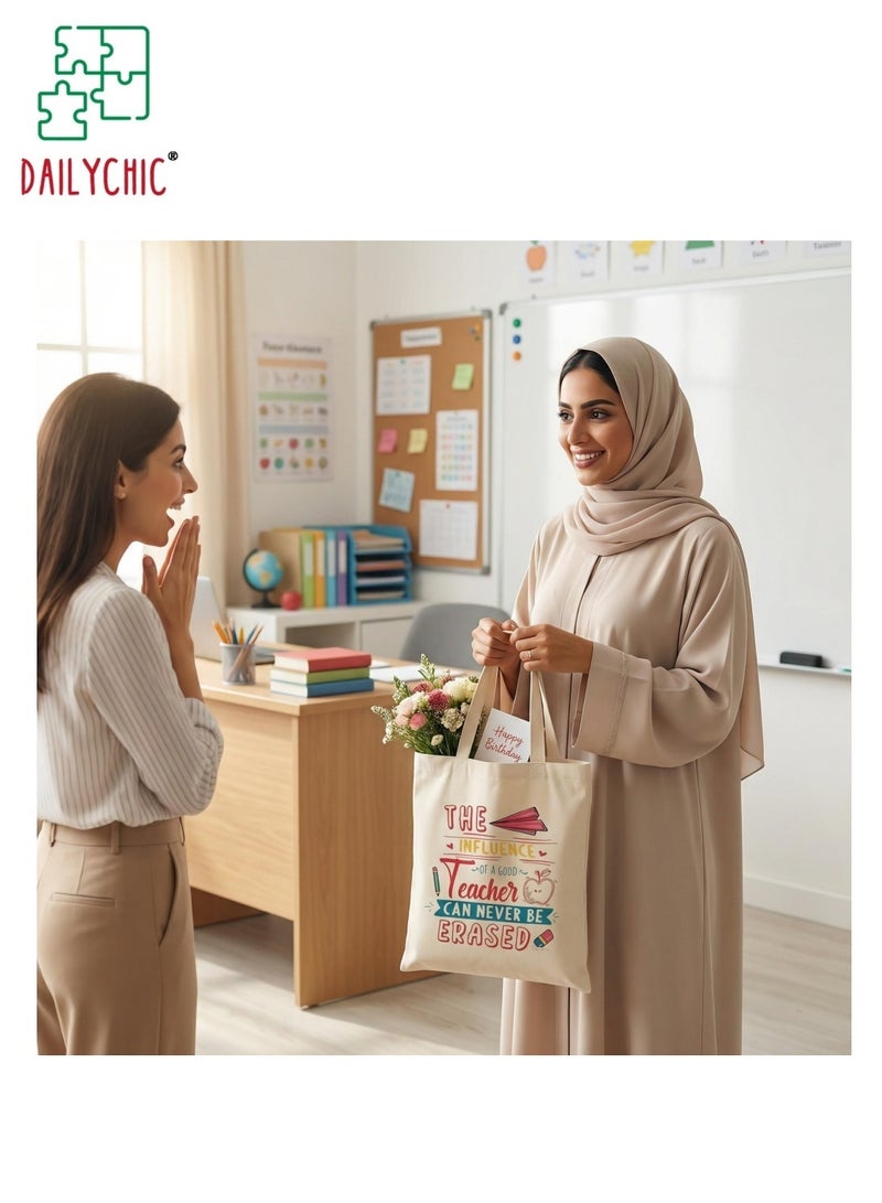 DAILYCHIC Teacher Appreciation Gifts,Canvas Tote Bag for Women Men,Thank You Teacher Gifts for Graduation Techers Day, Canvas Tote Bag Aesthetic Reusable Grocery Bag - Image 5