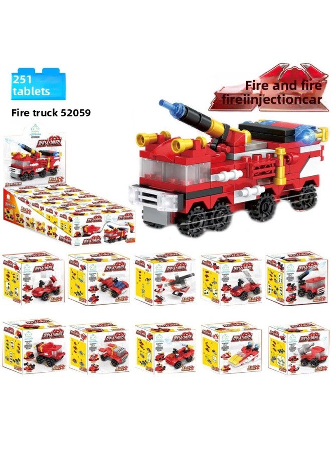 Children's Educational Assembled Toys Boys Small Box Particles Assembled Animals Underwater World Building Blocks Kindergarten Gift Award-Color:52059 Fire 10 Boxes - Image 1