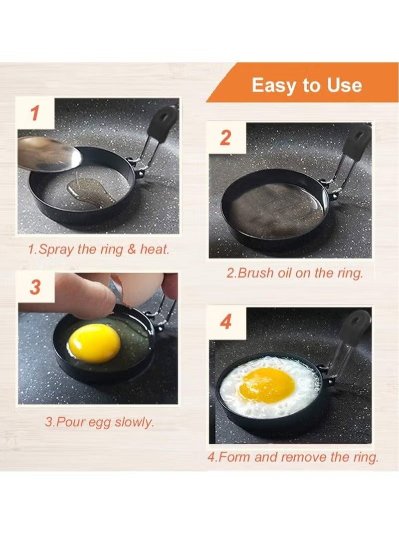YANCI Egg Rings For Breakfast,Mini Pancakes,Fried Eggs,2 Pack Egg Pancake Maker Molds With 1 Brush,Stainless Steel Non Stick Metal 2 Shapes Mold With Yellow Silicone Handle - Image 2