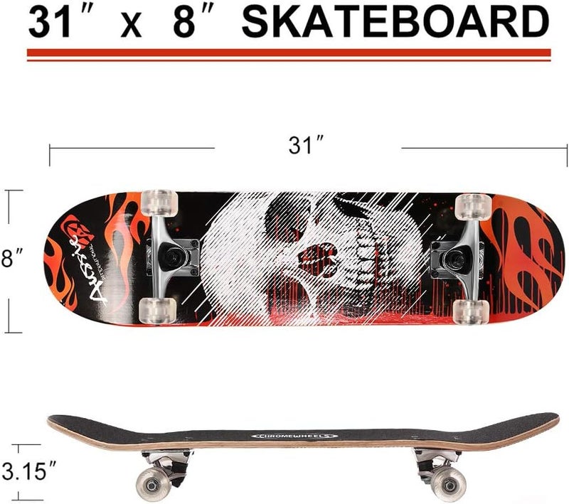 Chrome Wheels 31 inch Skateboard Double Kick Skate Board Cruiser Longboard 8 Layer Maple Deck Skateboards for Kids and Beginners - Image 5