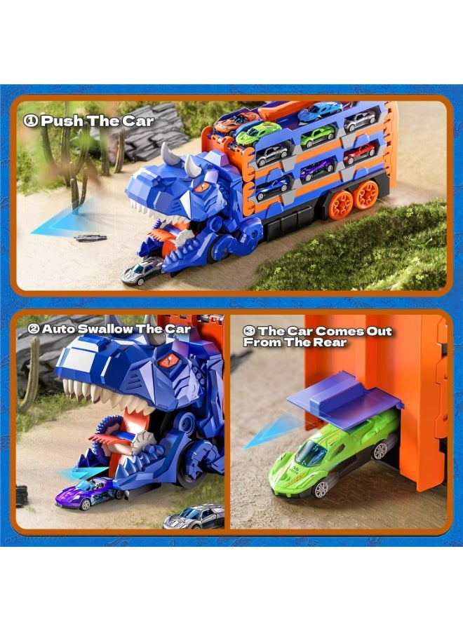 أوزيغالور مجموعة ألعاب شاحنات للأطفال الصغار من سن 3 إلى 8 سنوات، هدايا للأطفال، شاحنة نقل ديناصورات قابلة للتحويل مع 12 سيارة لعبة (نمط عشوائي) - Image 2