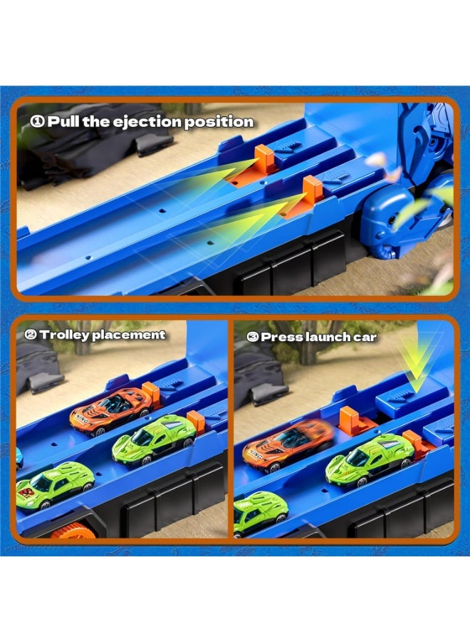 أوزيغالور مجموعة ألعاب شاحنات للأطفال الصغار من سن 3 إلى 8 سنوات، هدايا للأطفال، شاحنة نقل ديناصورات قابلة للتحويل مع 12 سيارة لعبة (نمط عشوائي) - Image 3