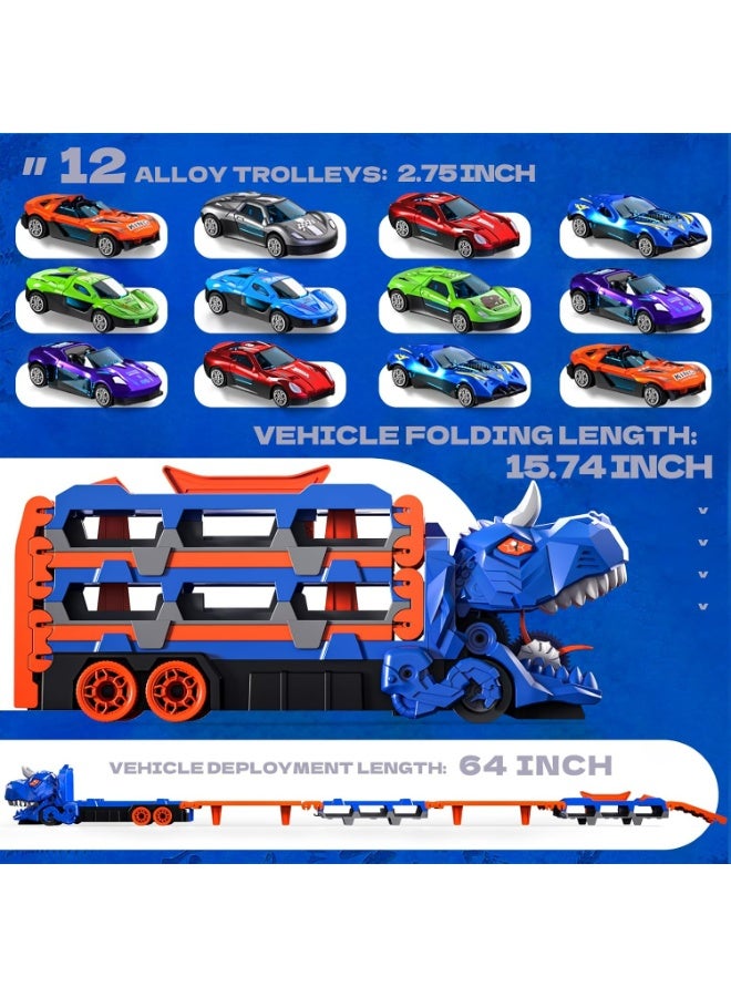 أوزيغالور مجموعة ألعاب شاحنات للأطفال الصغار من سن 3 إلى 8 سنوات، هدايا للأطفال، شاحنة نقل ديناصورات قابلة للتحويل مع 12 سيارة لعبة (نمط عشوائي) - Image 5