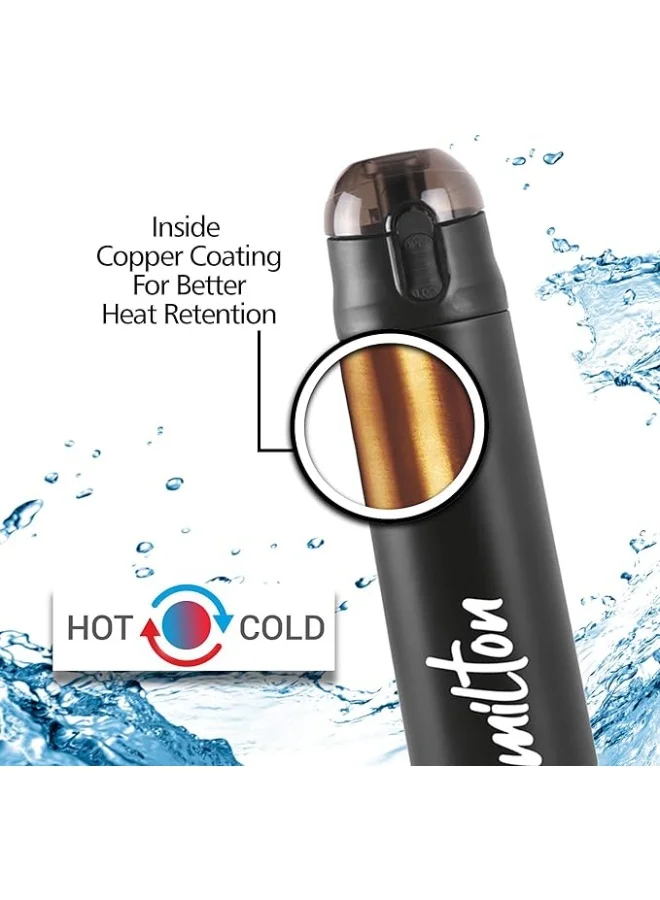Milton  Milton New Crown 900 Thermosteel 24 Hours Hot and Cold Water Bottle, 750 ml, Black | Easy to Carry | Office Bottle | Hiking | Trekking | Travel Bottle | Gym | Home | Kitchen Bottle  | Best Price UAE