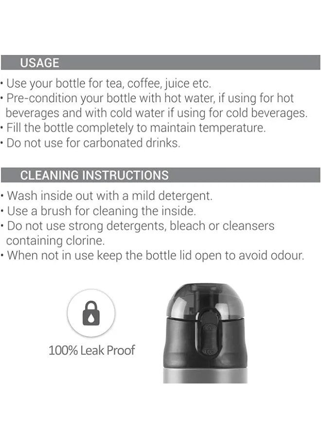 Milton  Milton New Crown 900 Thermosteel 24 Hours Hot and Cold Water Bottle, 750 ml, Black | Easy to Carry | Office Bottle | Hiking | Trekking | Travel Bottle | Gym | Home | Kitchen Bottle  | Best Price UAE