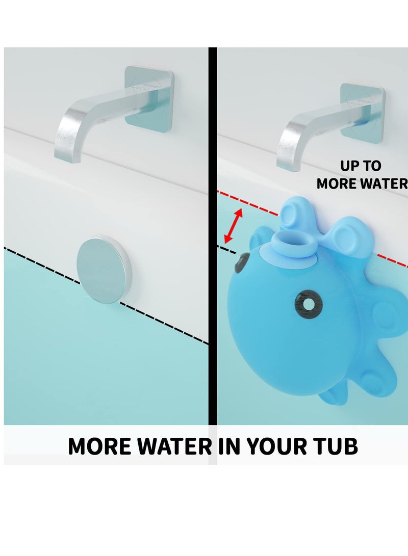 Excefore غطاء تصريف حوض الاستحمام لتجاوز المياه - غطاء تصريف زائد لحوض الاستحمام، غطاء تصريف لتجاوز المياه للاستحمام، ملحقات سبا الحمام، يضيف بوصات من الماء للاستحمام الأعمق سيليكون، أزرق - Image 2