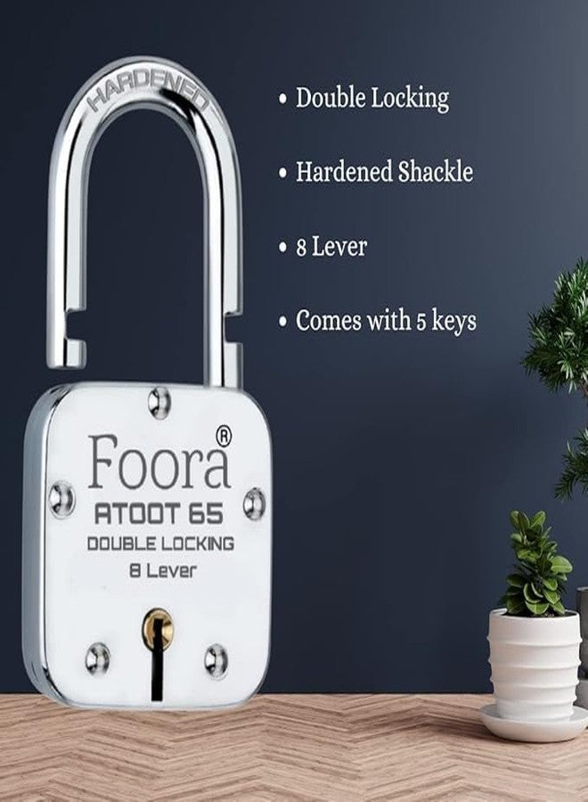 Foora Same Key Atoot 65mm Padlock | 2 Strong Metal Body Locks with 10 Common Keys | 8-Lever Double Locking Mechanism for Home, Gate, Shutter & Shop Security - Image 2
