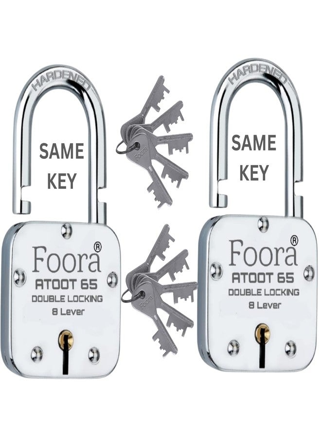 Foora Same Key Atoot 65mm Padlock | 2 Strong Metal Body Locks with 10 Common Keys | 8-Lever Double Locking Mechanism for Home, Gate, Shutter & Shop Security - Image 1