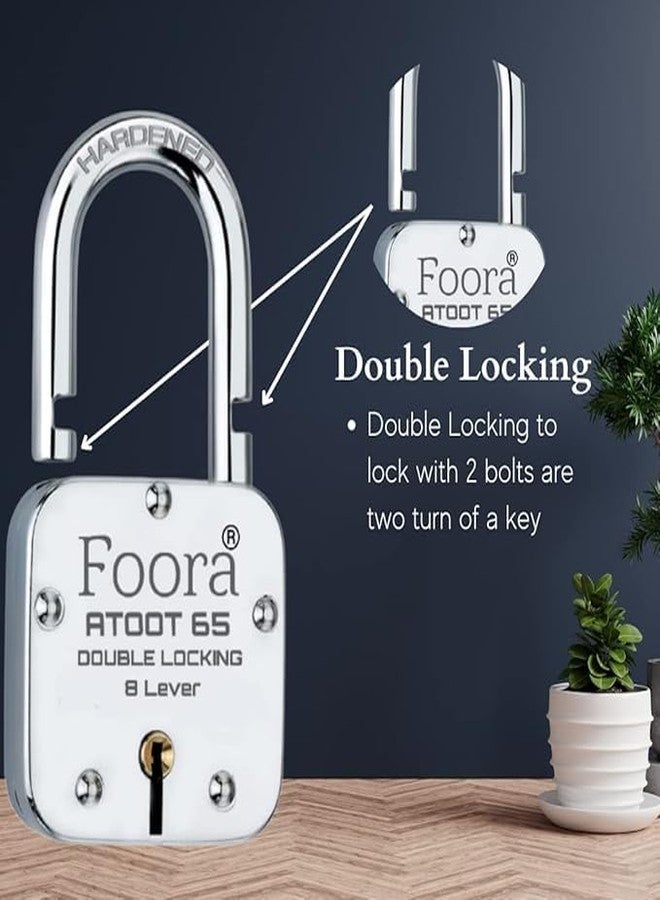 Foora Same Key Atoot 65mm Padlock | 2 Strong Metal Body Locks with 10 Common Keys | 8-Lever Double Locking Mechanism for Home, Gate, Shutter & Shop Security - Image 4