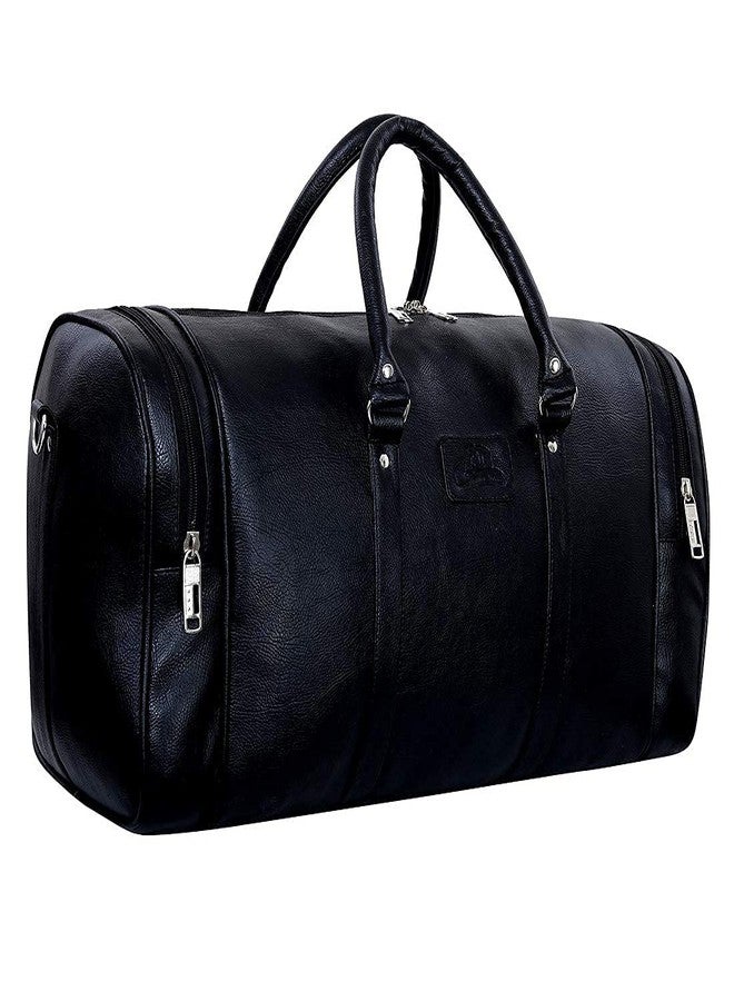 Leather World 55 L Black Vegan Leather Weekender Travel Duffle Luggage Bag with Detachable Shoulder Strap for Men & Women (Black) - Image 1
