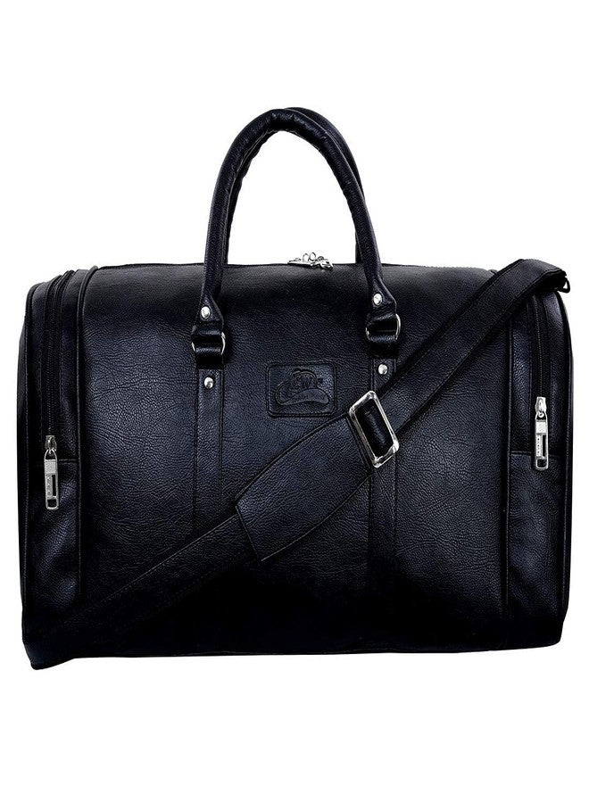 Leather World 55 L Black Vegan Leather Weekender Travel Duffle Luggage Bag with Detachable Shoulder Strap for Men & Women (Black) - Image 2