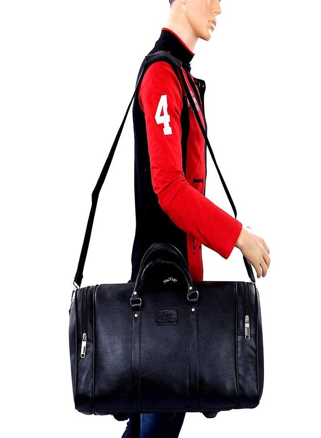 Leather World 55 L Black Vegan Leather Weekender Travel Duffle Luggage Bag with Detachable Shoulder Strap for Men & Women (Black) - Image 5