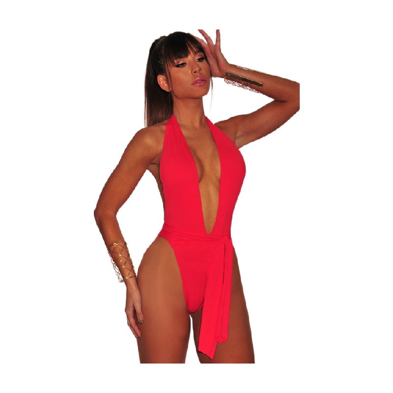 N326 European Station Wish New Lace-Up One-Piece Swimsuit Five-Color Optional - Image 2