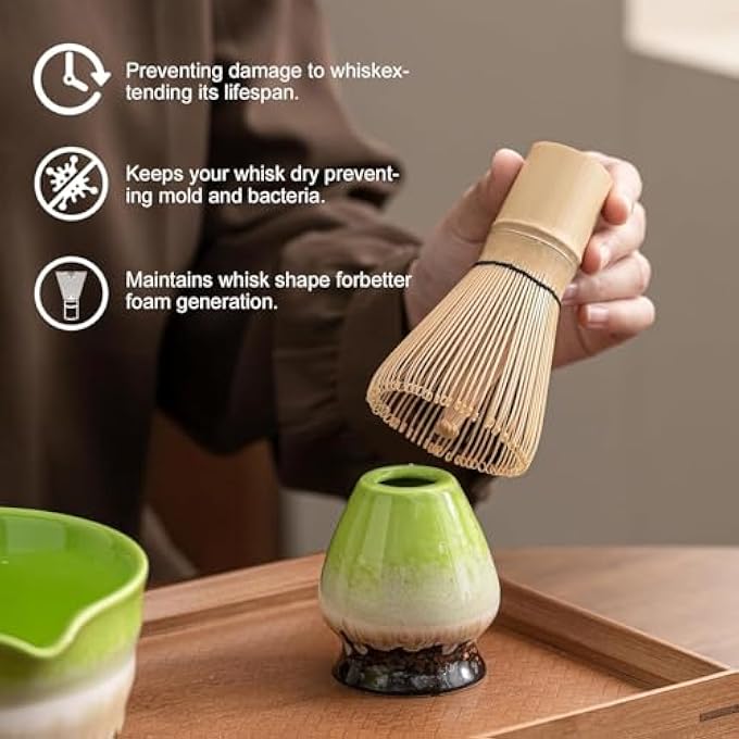Fohome Matcha Set 7Pcs Ceramic Matcha Whisk Set With Matcha Bowl Bamboo Whisk And Holder Tea Towel Bamboo Scoop Sifter Tea Making KitGift For Matcha LoverFriendFamily - Image 5