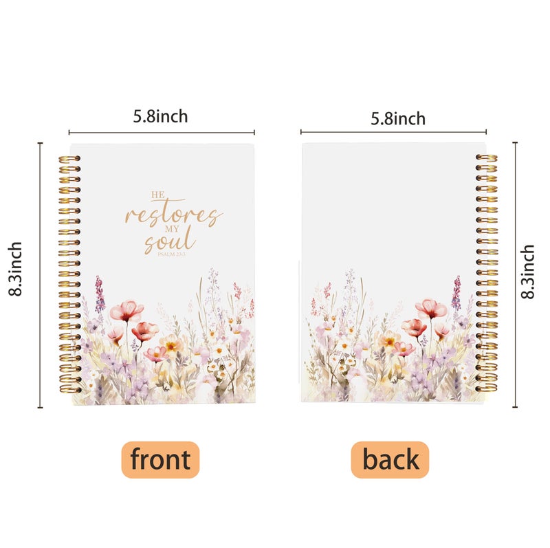 Ecezatik Christian Notebook for Women, Prayer Journal for Women, Bible Journaling Notebook, PSALM 23:3 He Restores My Soul Floral Spiral Notebook 5.5x8.3 - Image 5