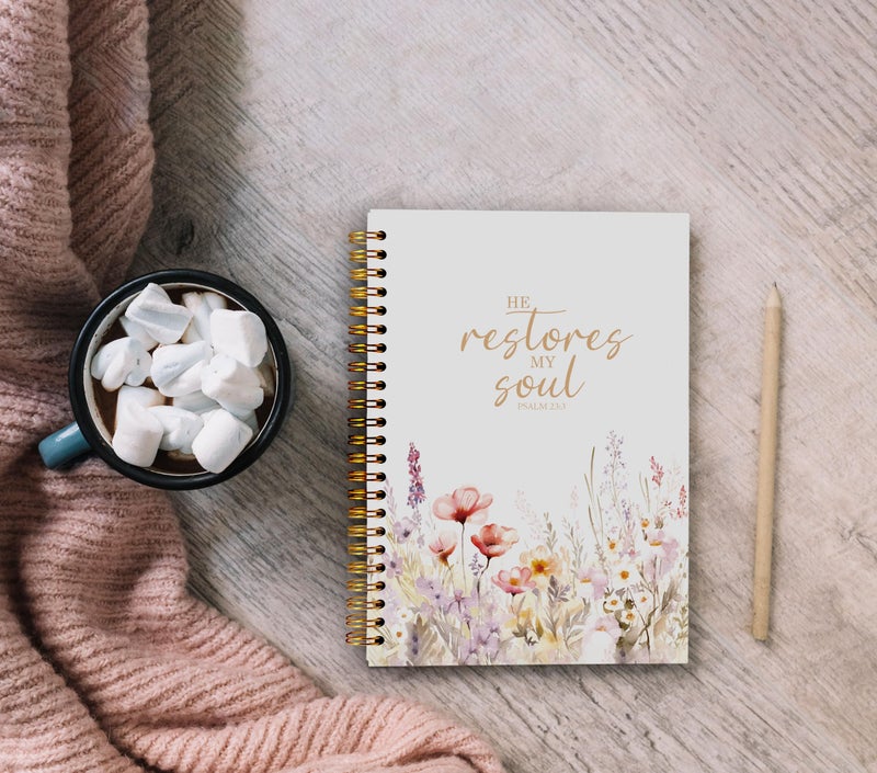 Ecezatik Christian Notebook for Women, Prayer Journal for Women, Bible Journaling Notebook, PSALM 23:3 He Restores My Soul Floral Spiral Notebook 5.5x8.3 - Image 4