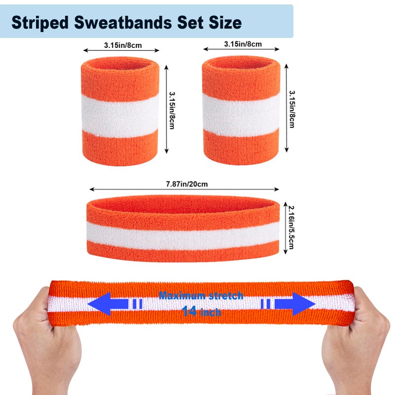 FACATH Headbands Wristbands for Women Men Girls Boys for Gym Workout & Yoga, Super Comfy Sports Sweatbands for Football Baseball Basketball Soccer Boxing & Tennis (Orange/White/Orange) - Image 3