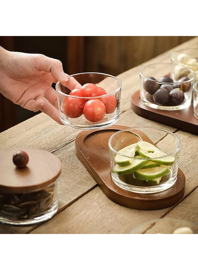 مجموعة تقديم الصلصات، أطباق تقديم الصلصات الزجاجية، طبق تقديم الوجبات الخفيفة والحلوى والفواكه والمكسرات مع صينية خشبية للتوابل والأطباق الجانبية والحلويات والصلصة (الحجم: 4 فتحات) - Image 3