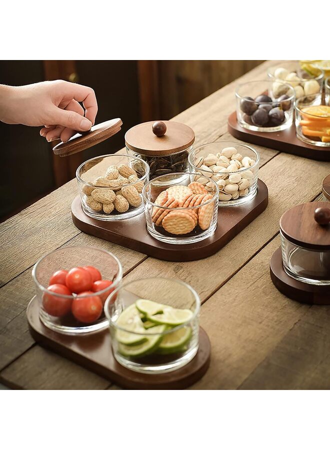مجموعة تقديم الصلصات، أطباق تقديم الصلصات الزجاجية، طبق تقديم الوجبات الخفيفة والحلوى والفواكه والمكسرات مع صينية خشبية للتوابل والأطباق الجانبية والحلويات والصلصة (الحجم: 4 فتحات) - Image 4