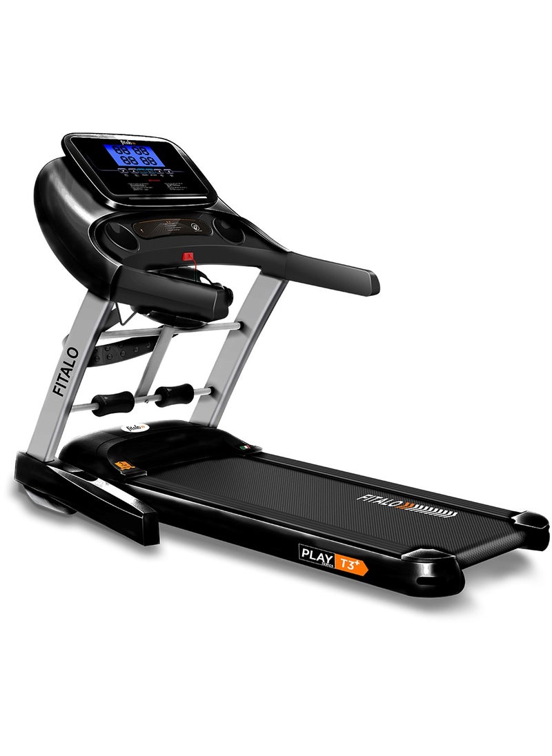 Fitalo PlayT3 Plus (5HP Peak) Motorized Multi-function Treadmill for Home with Massager,12 Pre-Set Workout,Max Speed 14/hr,Max User 100 kg,Foldbable,(Free Installation Assistance),1 Year Warranty