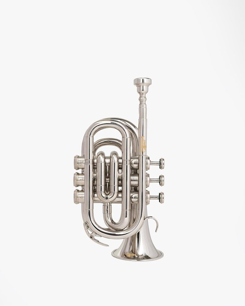 QUEENBRASS Pocket Trumpet in Bb Pitch – Chrome Finish Brass Instrument with Mouthpiece & Case | Compact Design for Students, Beginners & Professionals - Image 1
