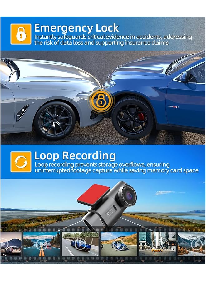 Linjie Dash Cam 4K,Front 4K/2.5K And Rear 1080P Dual Dash,Built-In Gps,1.47" Inch Screen,2160P Uhd 30Fps Dashcam,With App,170° Wide Angle,Night Vision,Parking Monitor,G-Sensor,128G Sd Card,Usb C Port - Image 5