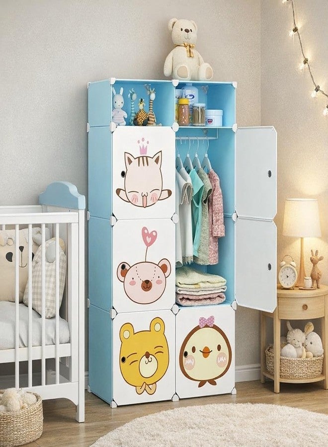 KEEKOS Kids Plastic Collapsible Wardrobe Organizer for Storage | Cute Cartoon Design | Heavy Duty Cloth Organizer for Storage | Easy to Assemble | Perfect for Kids Room & Home (Blue-S5) - Image 1