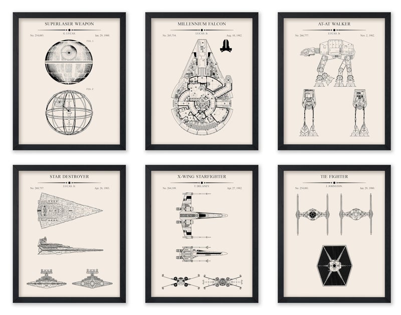Poster Master 6-Piece Sci Fi Characters Blueprint Poster - Spaceship Patent Print - Fighter Jet Design - Armored Walker Art - Fantasy Print - Great Living Room or Kid's Room Decor - 8x10 UNFRAMED - Image 1