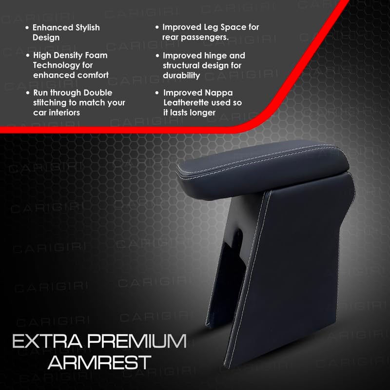 Carigiri Premium Finish Car Armrest with Storage Box And High Density Moulded Foam For Hyundai Xcent (Black With White Double Stitching,Nappa Leatherette) - Image 5