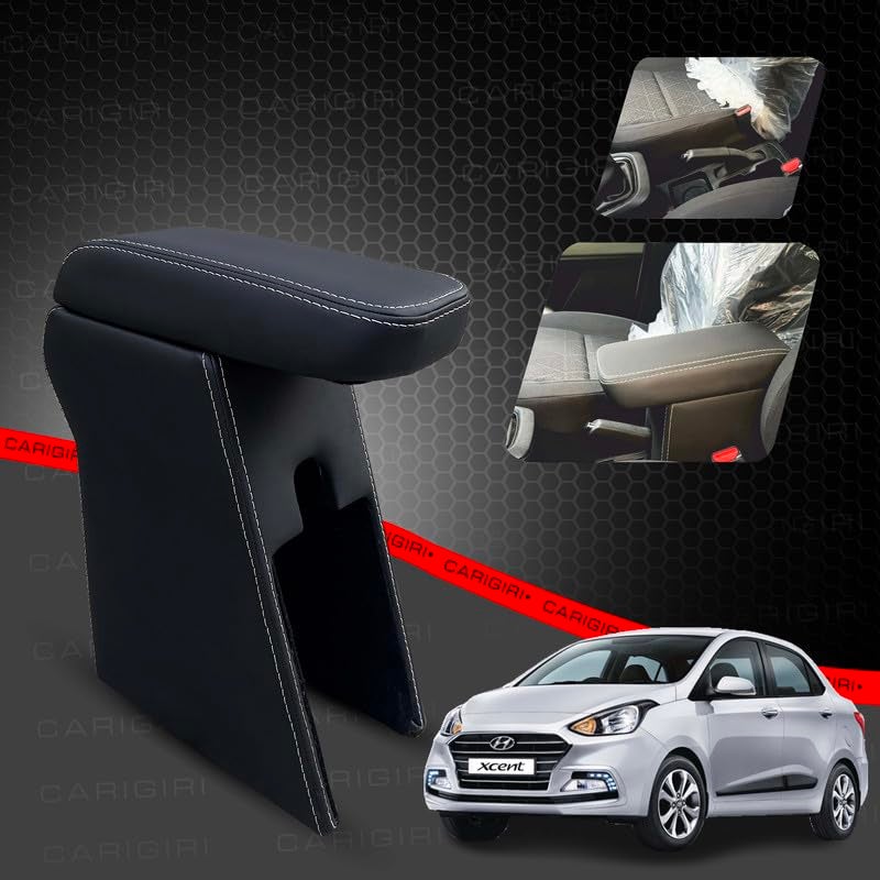 Carigiri Premium Finish Car Armrest with Storage Box And High Density Moulded Foam For Hyundai Xcent (Black With White Double Stitching,Nappa Leatherette) - Image 2