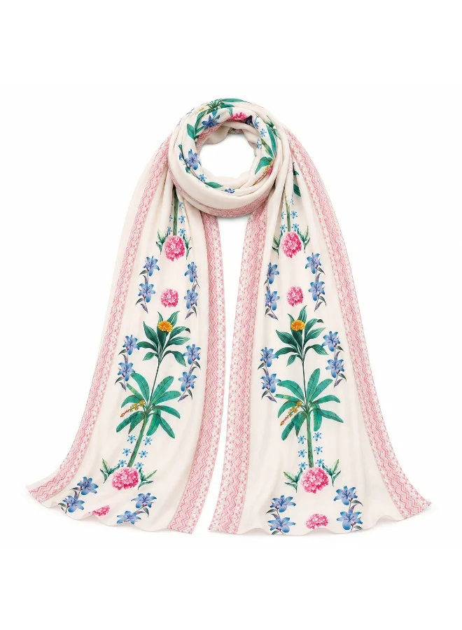 Amnad International Ivory Tropical Heaven Abaya Set with Printed Chiffon Hijab, Sizes 52-60 inches