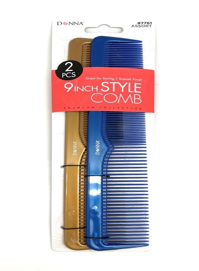 DONNA PREMIUM PEARL COMBO 9" Style COMBS Great for All Hair Type, Hair Styling Comb for Women, Men and Salon KHAKI AND BLUE COLOR