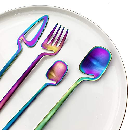 JASHII Silverware Set Satin Finish 24-Piece Stainless Steel Flatware Set Kitchen Utensil Set Service for 6 Tableware Cutlery Set Dishwasher Safe (Matte Rainbow) - Image 4