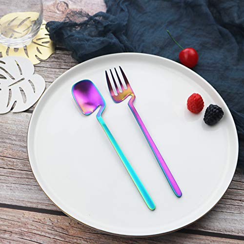 JASHII Silverware Set Satin Finish 24-Piece Stainless Steel Flatware Set Kitchen Utensil Set Service for 6 Tableware Cutlery Set Dishwasher Safe (Matte Rainbow) - Image 5