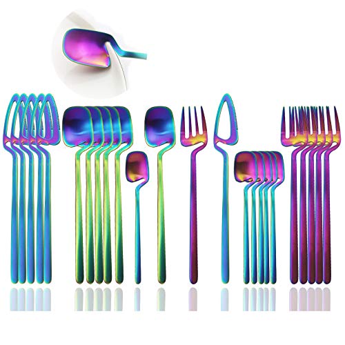 JASHII Silverware Set Satin Finish 24-Piece Stainless Steel Flatware Set Kitchen Utensil Set Service for 6 Tableware Cutlery Set Dishwasher Safe (Matte Rainbow) - Image 1
