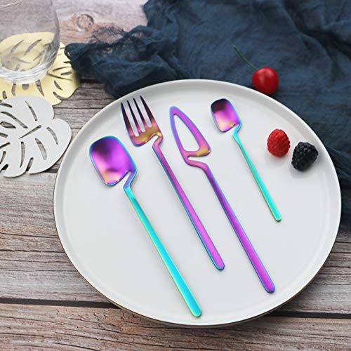 JASHII Silverware Set Satin Finish 24-Piece Stainless Steel Flatware Set Kitchen Utensil Set Service for 6 Tableware Cutlery Set Dishwasher Safe (Matte Rainbow) - Image 2