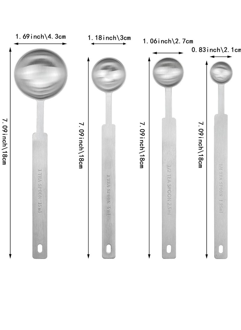 SYOSI - 4 Pack Long Handle Measuring Spoons Stainless Steel Metal Spoon Set Stainless Steel Coffee Scoops, Tablespoon & Teaspoon, for Accurate Measure Liquid or Dry Ingredients, for Cooking Baking - Image 1
