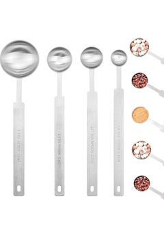 4 Pack Long Handle Measuring Spoons Stainless Steel Metal Spoon Set Stainless Steel Coffee Scoops, Tablespoon & Teaspoon, for Accurate Measure Liquid or Dry Ingredients, for Cooking Baking