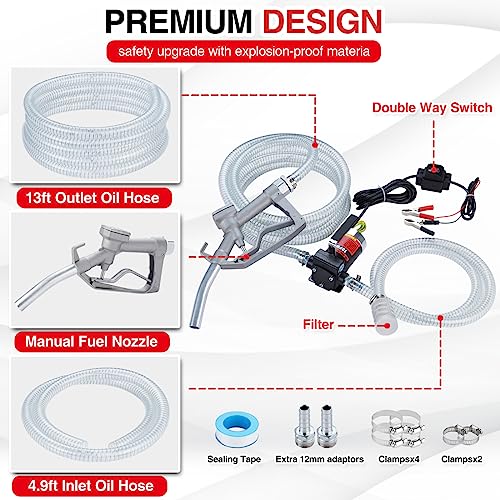 TOPWAY 12V DC Gasoline Fuel Pump Kit, Self-priming Oil Transfer Pump with Handle, Reversible Pumping, Overheat Protection, Explosion-Proof, Oil Hose, Nozzle for Gasoline Fuel Diesel Kerosene Removal - Image 2