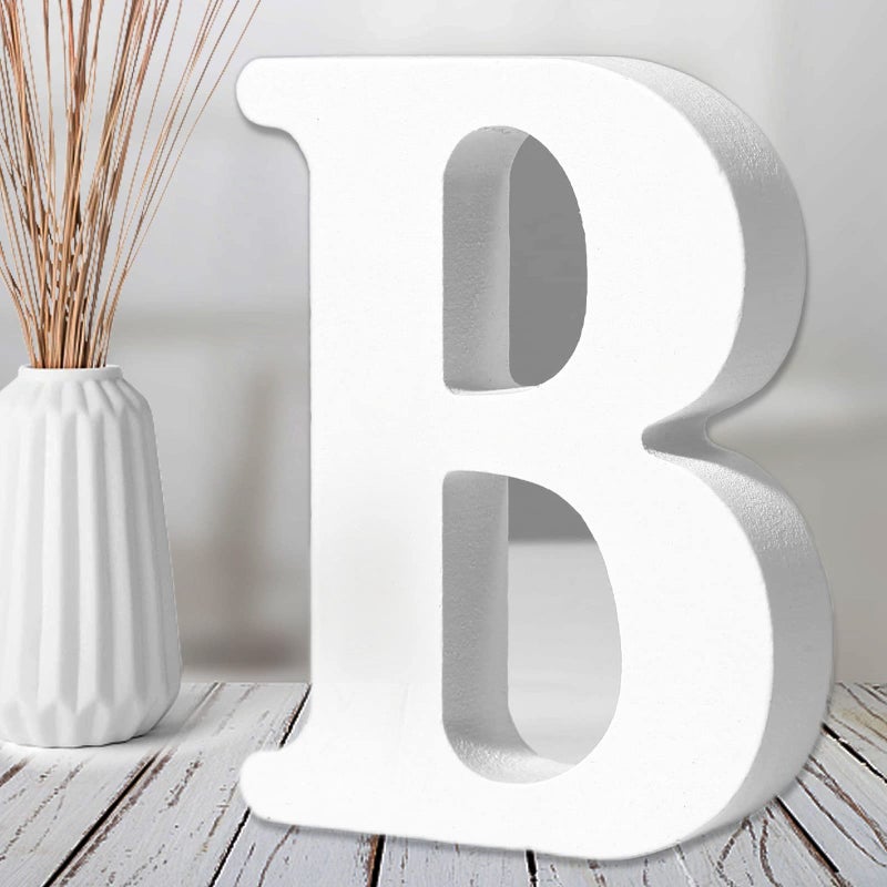 AOCEAN 6 Inch White Wood Letters  Unfinished Wood Letters for Wall Christmas Decor Standing Letters Slices Sign Board Decoration for Xmas Home Party Projects B