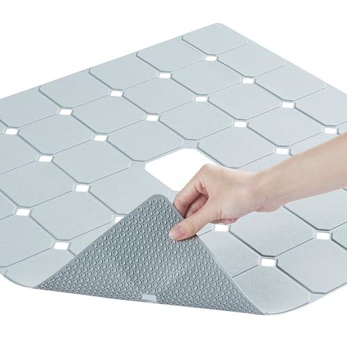 MeimeiDe Shower Mat Non Slip Silicone Soft Odorless Bathtub Mat Non Slip No Suction Cups for Refinished,Reglazed and Textured Bath Tub Mat 24 X 24 Inch Grey - Image 1