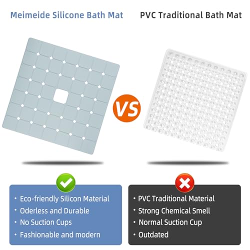 MeimeiDe Shower Mat Non Slip Silicone Soft Odorless Bathtub Mat Non Slip No Suction Cups for Refinished,Reglazed and Textured Bath Tub Mat 24 X 24 Inch Grey - Image 3