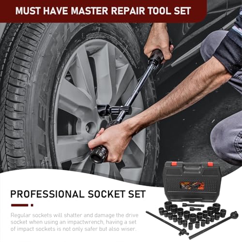 Bzsunway 27 PCS Master Impact Socket Set 3/4-Inch-Drive Jumbo Impact Socket Set,Standard SAE (7/8" to 2") and Metric (22 to 50 mm) Size Socket Set with Extension - Image 4